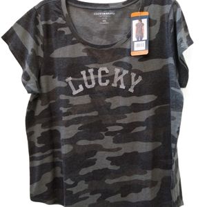 Lucky Brand Womens Gray Camo Tee Shirt XXL NWT
